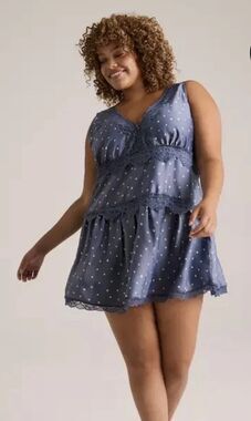 Celestial Star Babydoll Dress 4X /26 Blue Gray Lace Tiered Boho Fairy Grunge NWT